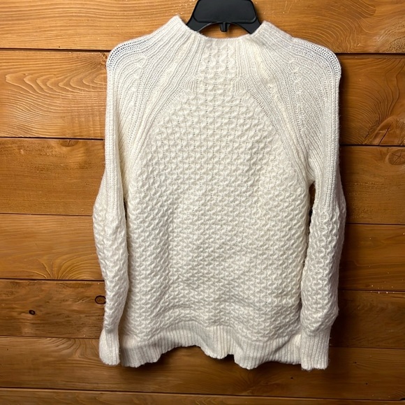 Anthropologie Small Women Cream Cable Knit Sweater High Neck Balloon Sleeve soft - Picture 8 of 8